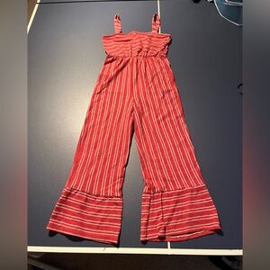 Caution To The Wind Red and White Striped Jumpsuit
